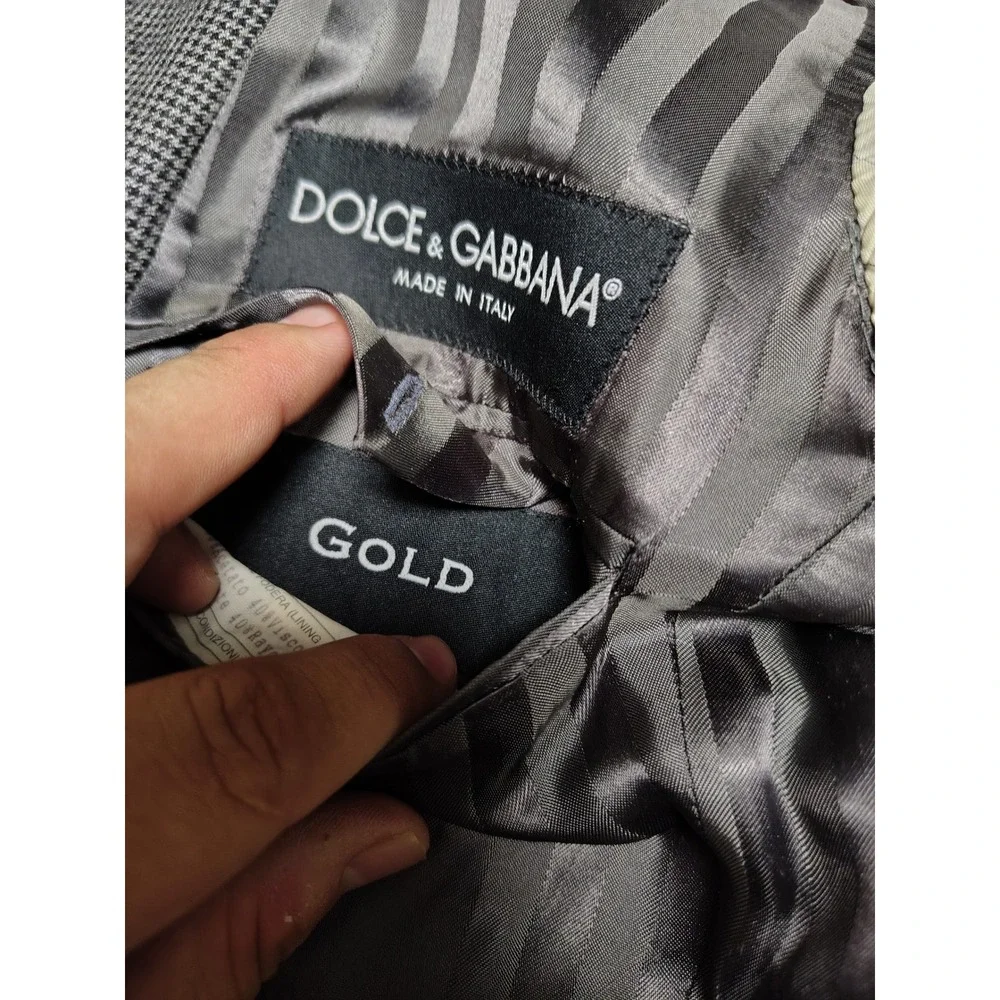 Dolce & Gabbana Gold Mens Blazer 3 Button Micro Houndstooth Sport Coat Italy